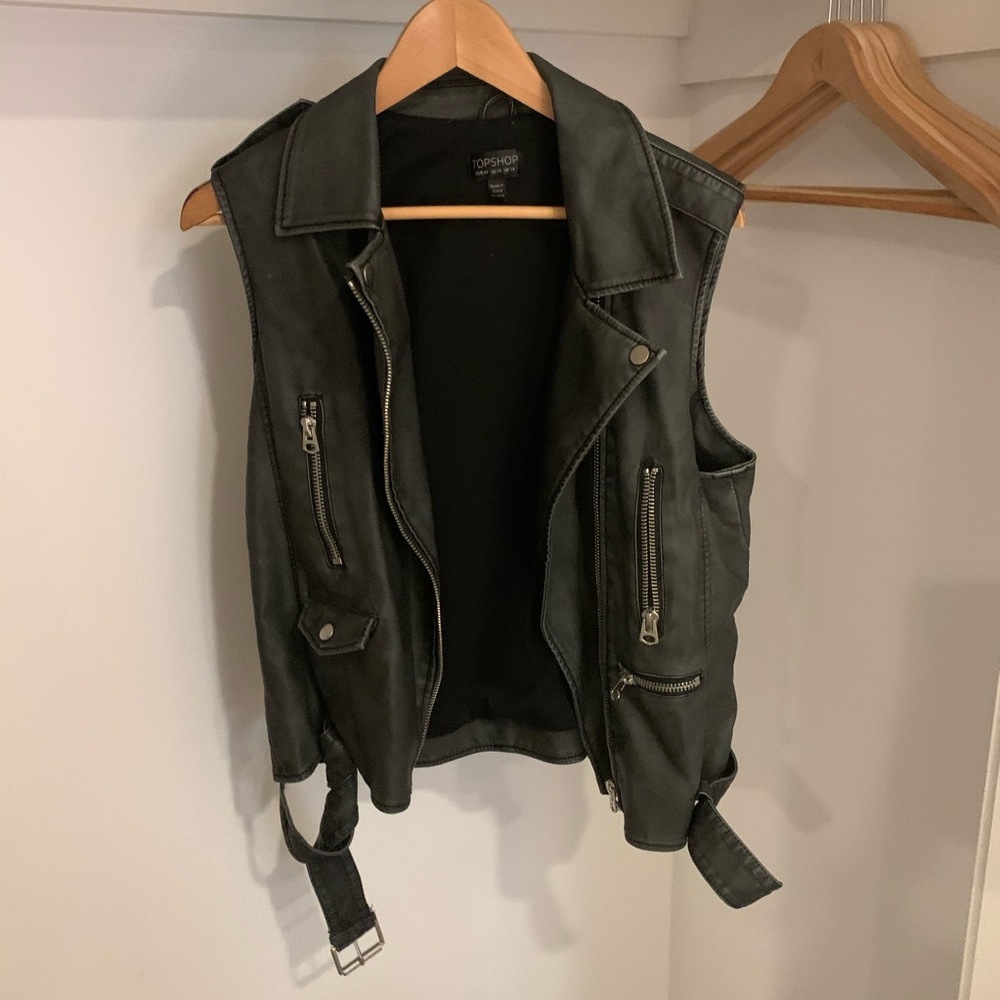Faux leather biker style vest from Topshop